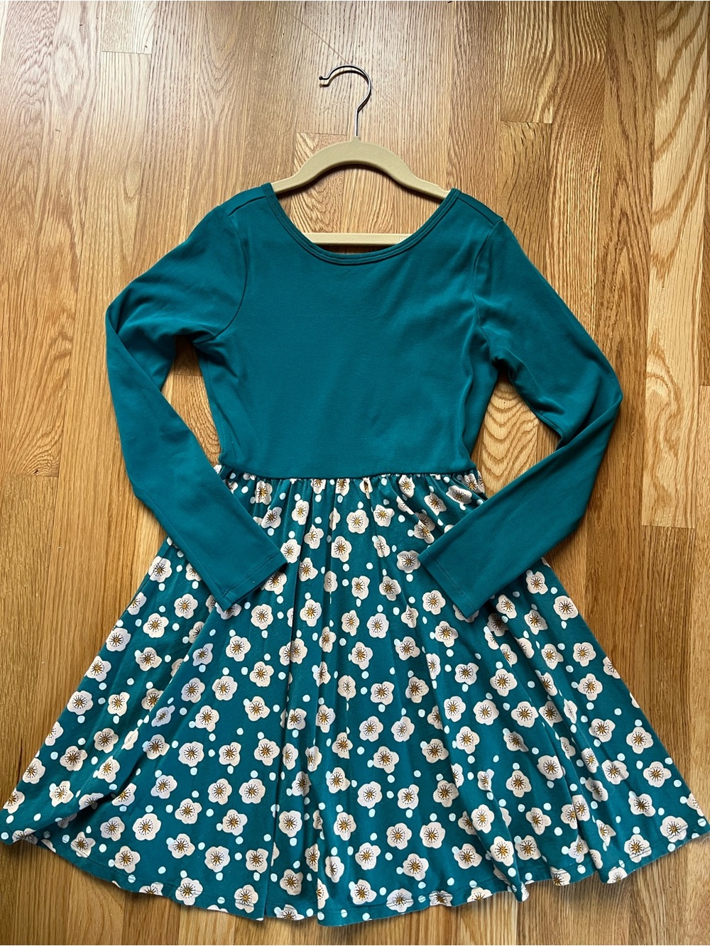 Tea Collection Girls Teal Floral Long-Sleeve Dress